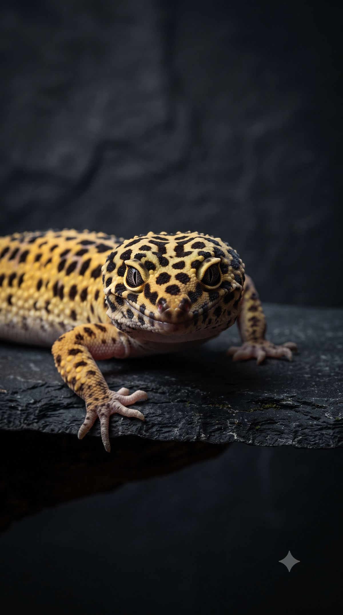 Leopard gecko on dark slate